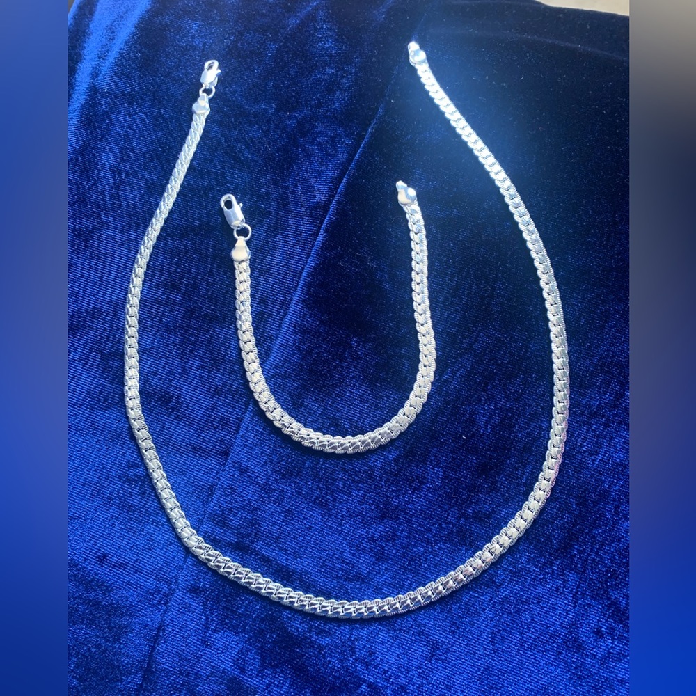 925 Sterling Silver 6MM chain and Bracelet Stamped MEN and WOMAN